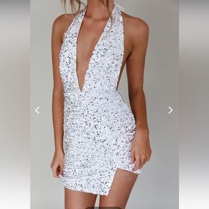 White Halter Sequin Mini Dress - Xs - image 1